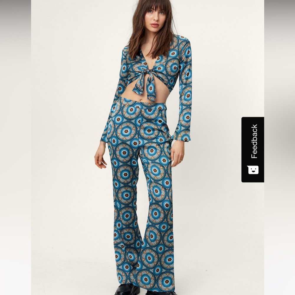 NWT Nasty Gal retro print wide leg trouser
